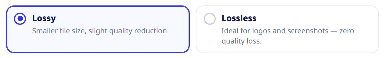 The lossy and lossless cards, with lossy selected