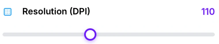 The Resolution (DPI) slider in Pixpoo Compress PDF, set to 110