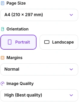 The page size, orientation, margins and image quality settings