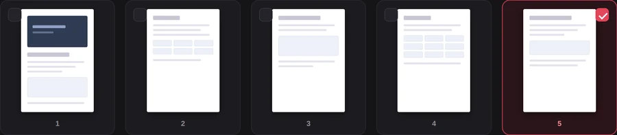 A grid of page thumbnails with one page marked in red for deletion