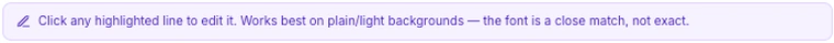 The hint in Pixpoo Edit PDF explaining that the font is a close match, not exact