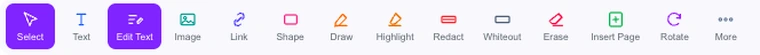 The editing toolbar in Pixpoo Edit PDF, with Edit Text active