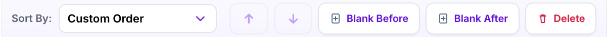 The arrange toolbar in Pixpoo JPG to PDF with sort, move, blank page and delete controls