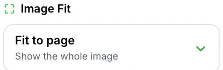 The Image Fit selector in Pixpoo JPG to PDF, set to Fit to page