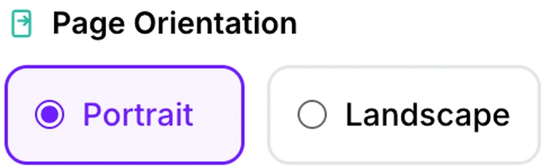 The Page Orientation control in Pixpoo Merge PDF, with Portrait selected