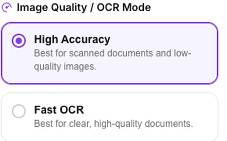 The two OCR mode cards, High Accuracy selected