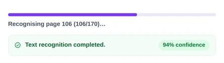 The progress bar and the completed message with a confidence percentage
