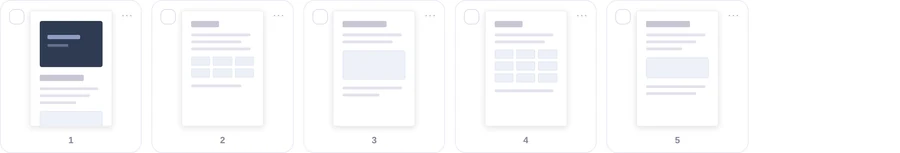 A grid of draggable page cards, each with a tick box and a menu button