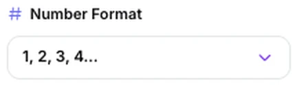 The Number Format dropdown set to 1, 2, 3, 4…