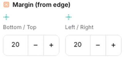 The margin steppers for bottom/top and left/right, both set to 20