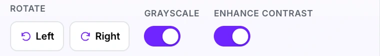 The rotate, grayscale and enhance contrast controls in Pixpoo PDF to JPG