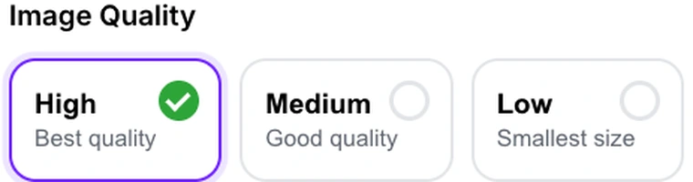 The Image Quality options in Pixpoo PDF to JPG, with High selected