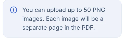 The notice explaining that up to 50 PNG images can be uploaded