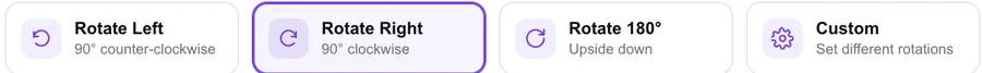 The four rotation options: Rotate Left, Rotate Right, Rotate 180 degrees and Custom