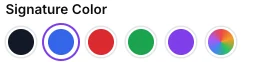 The signature colour swatches with a custom colour picker at the end