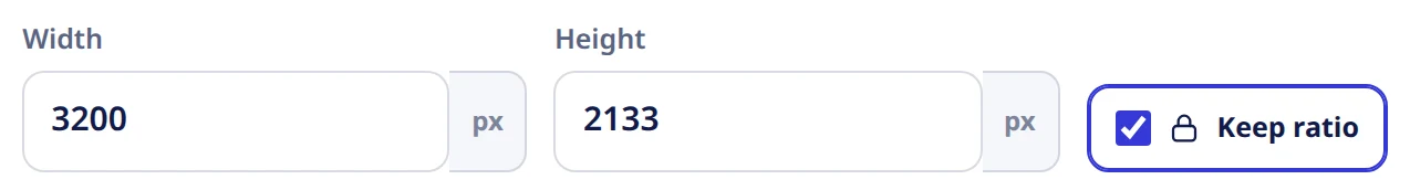 Width and height boxes in pixels with a keep-ratio toggle