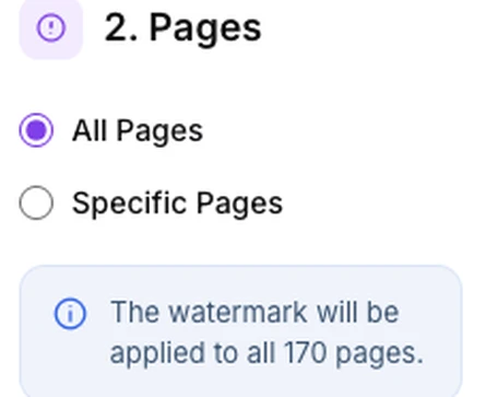 The Pages panel with All Pages selected and a note about applying to all 170 pages