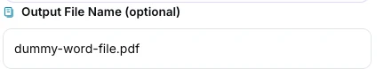 The optional output file name field pre-filled with dummy-word-file.pdf